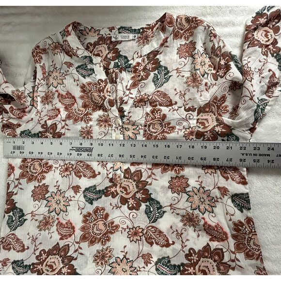 Carve Designs Women Dylan Gauze Henley Shirt XL Floral Organic Cotton Brown NWOT - Picture 6 of 7